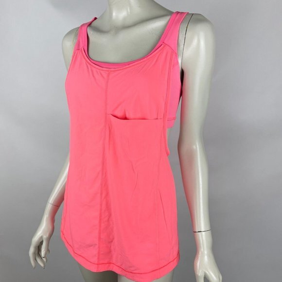 Lululemon Run For Your Money Tank Top Women 6 Built in Bra Pocket Coral‎ Neon - Picture 3 of 11